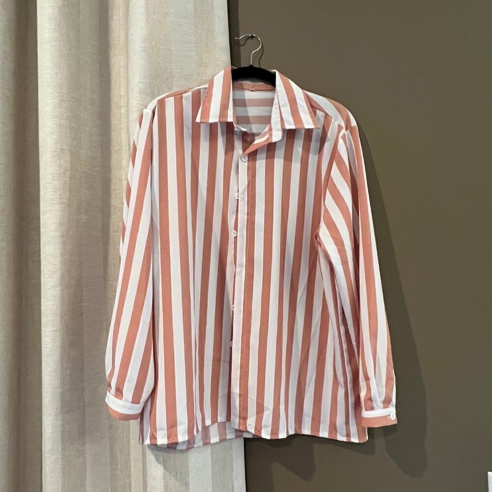 Peach & Cream Long Sleeve striped shirt, Size Large